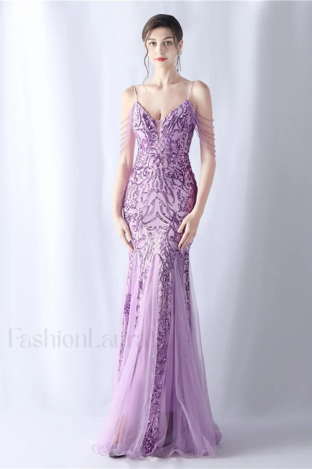 Beaded Mesh Cocktail Maxi Dress