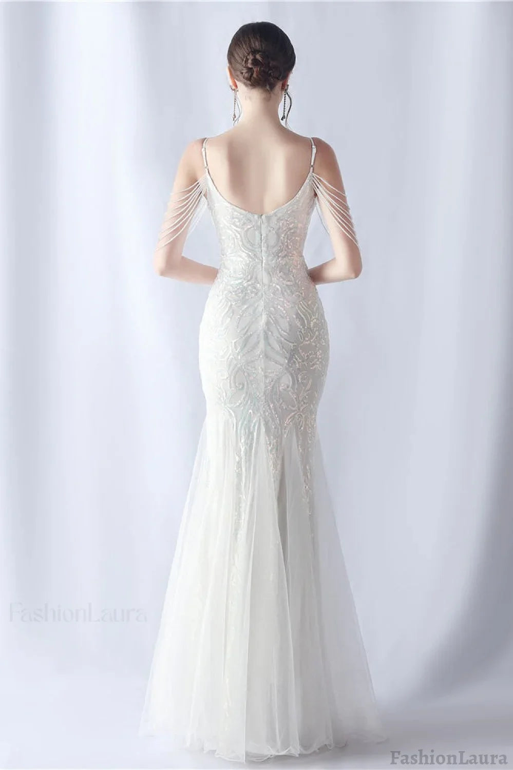 Beaded Mesh Cocktail Maxi Dress