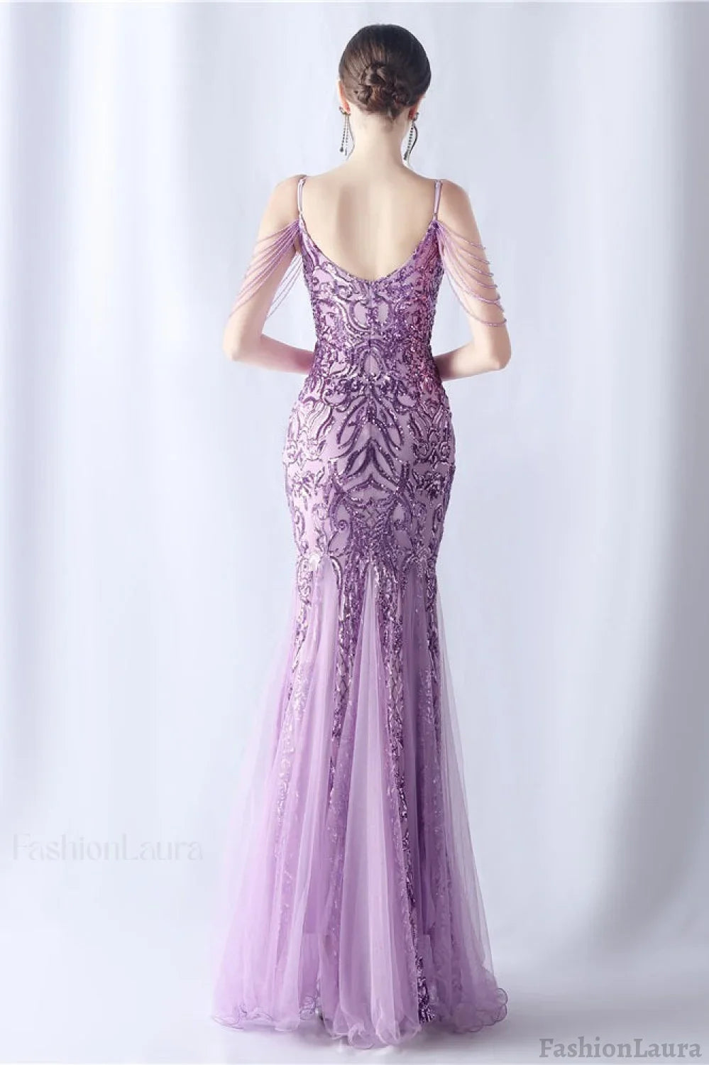 Beaded Mesh Cocktail Maxi Dress