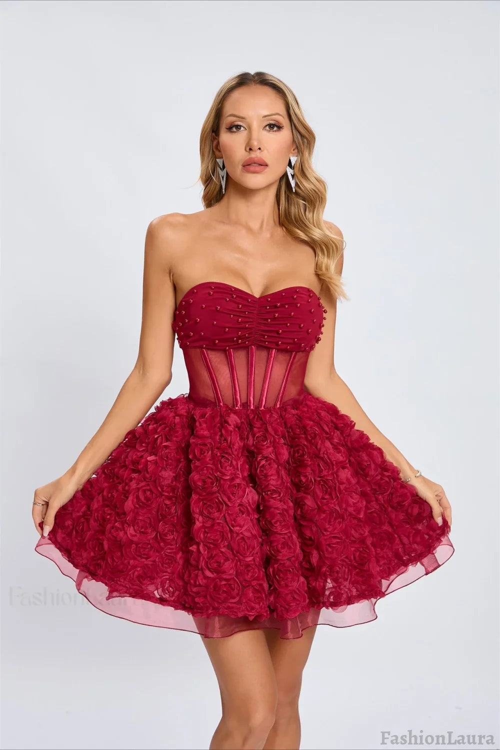 Beaded Strapless Puff Party Dress