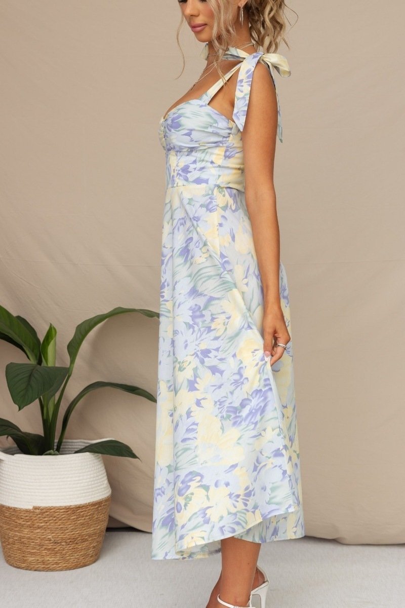 Minimalist Yamel Printed Midi Dress with Straps Premium Wardrobe Essential