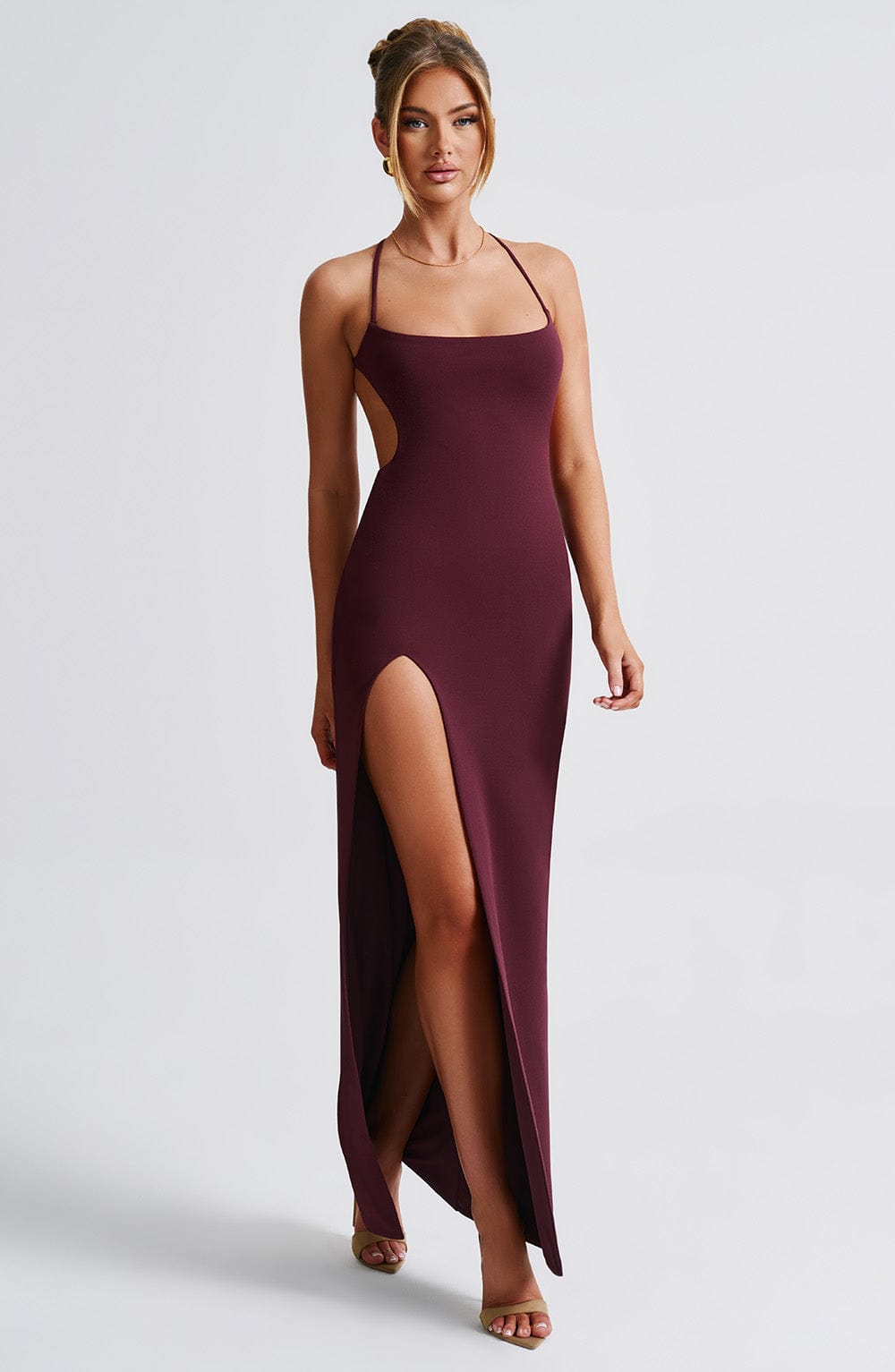 Scoop Neck Cami Strap High Thigh Split Bodycon Maxi Dress 6