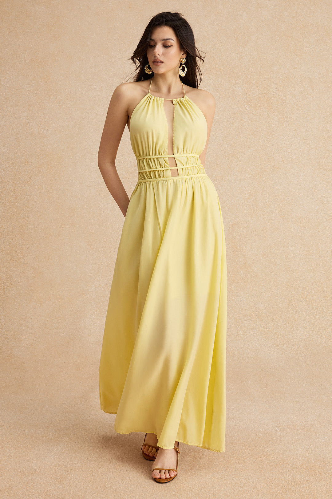 Halter Neck Cut Out Satin Maxi Dress 10