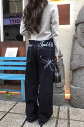 Embroidered Straight-Leg Denim Jeans