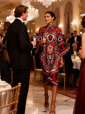 Aztec Print High Neck Long Sleeve Twist Front Midi Dress 2