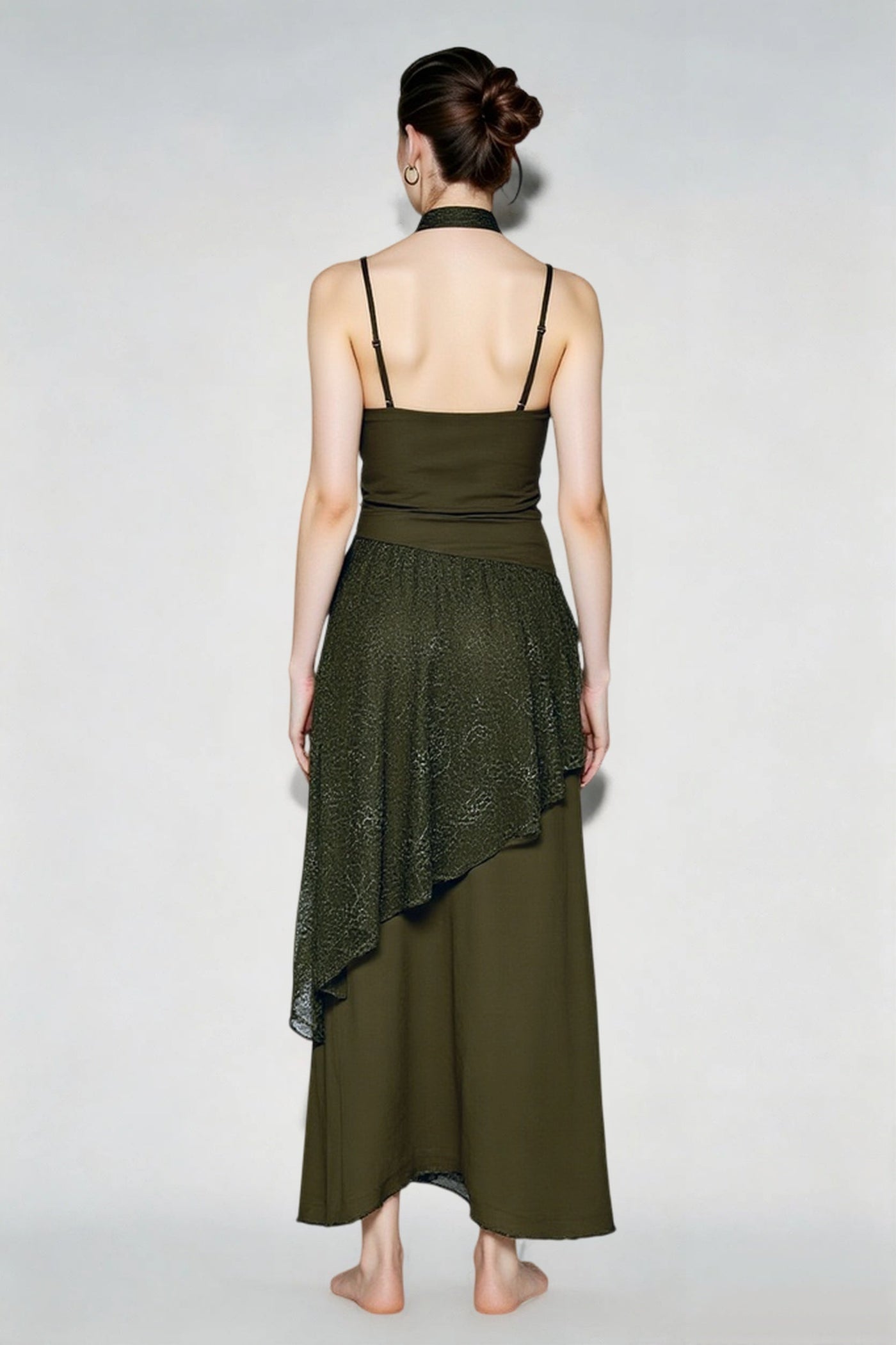 Lace Trim Sheer Waist Tie Cami Maxi Lace Dress