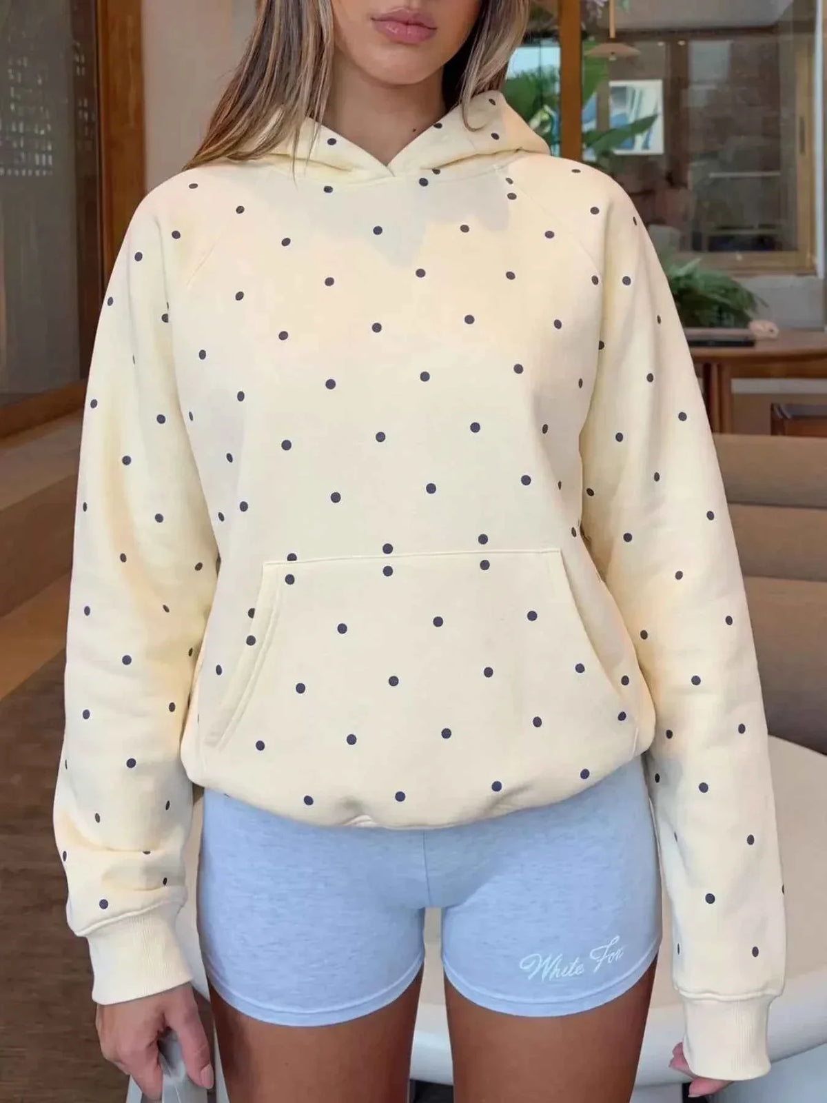 Polka Dot Raglan Sleeve Kangaroo Pocket Hooded Sweatshirt 4