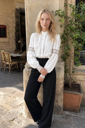 Lace Paneled Lantern Sleeve Blouse