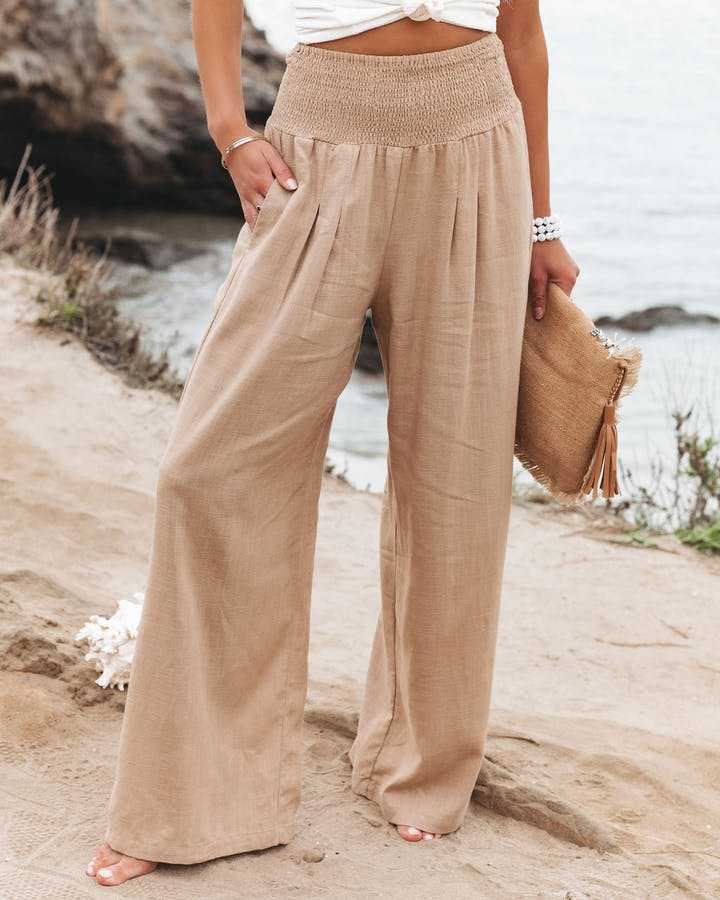 High Waist Smocked Wide Leg Palazzo Pants