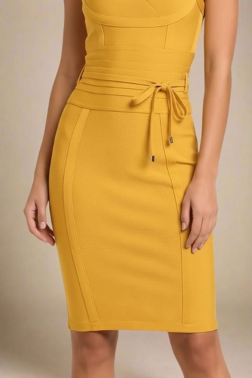 Bek Bandage Dress - Mustard Yellow