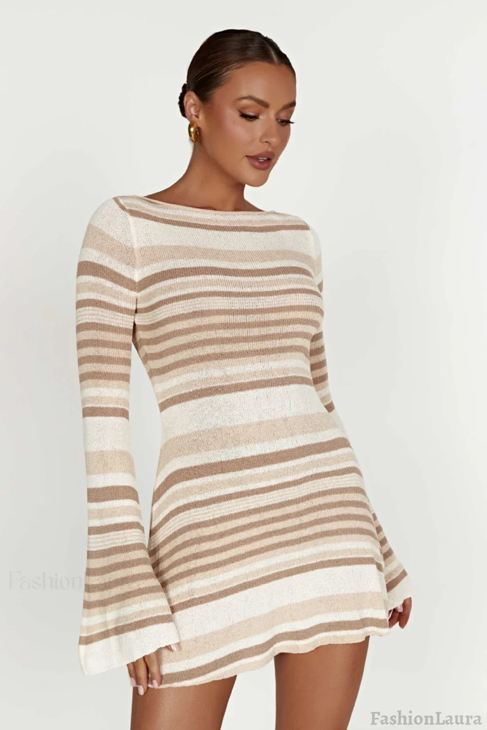 Bell Sleeve Color Block Stripe Knit Sweater Dress