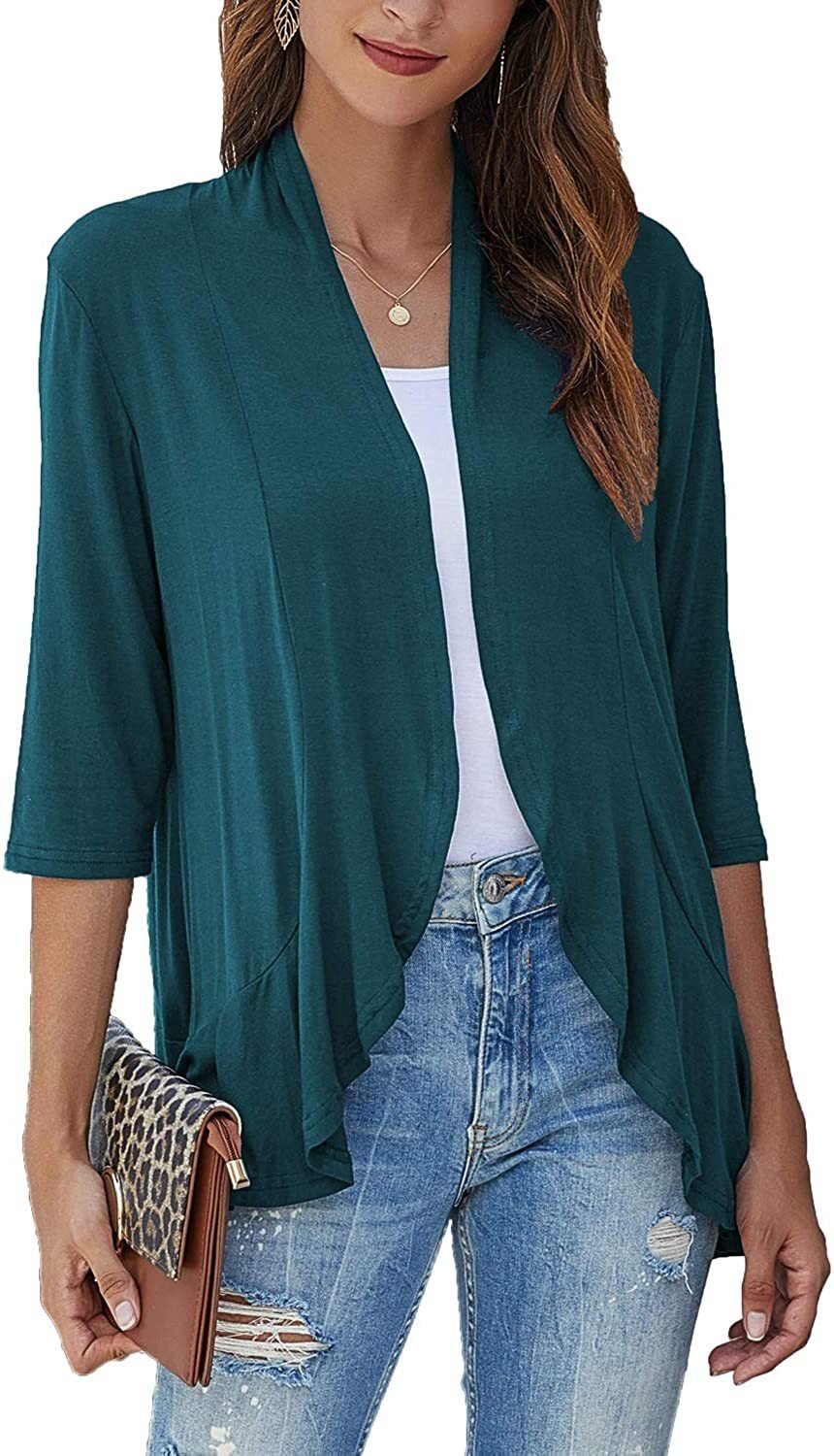 Open Front Draped Ruffle Hem Cardigan