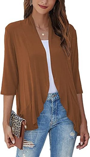 Open Front Draped Ruffle Hem Cardigan
