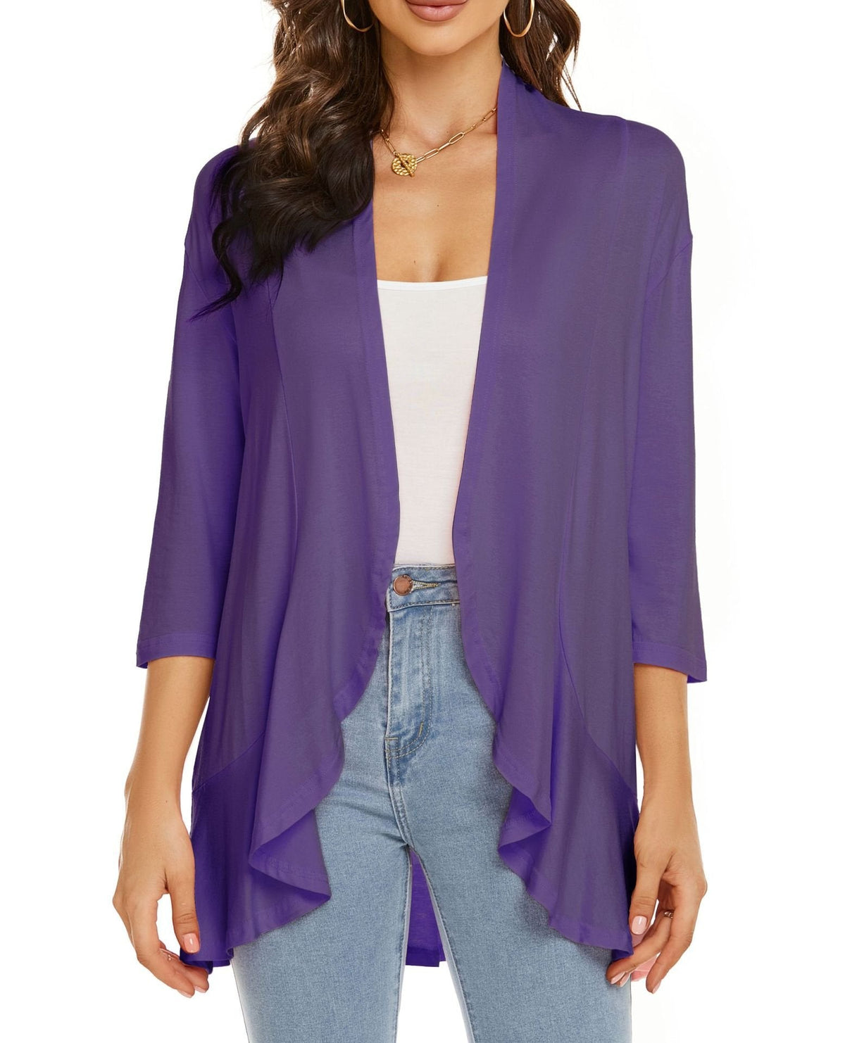 Open Front Draped Ruffle Hem Cardigan