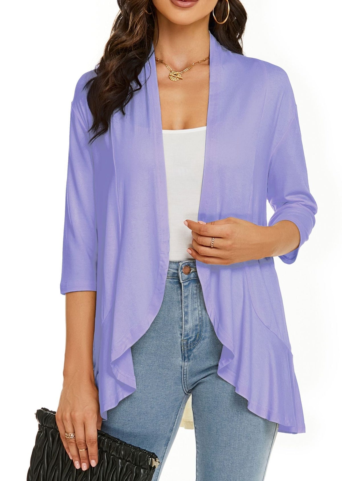 Open Front Draped Ruffle Hem Cardigan