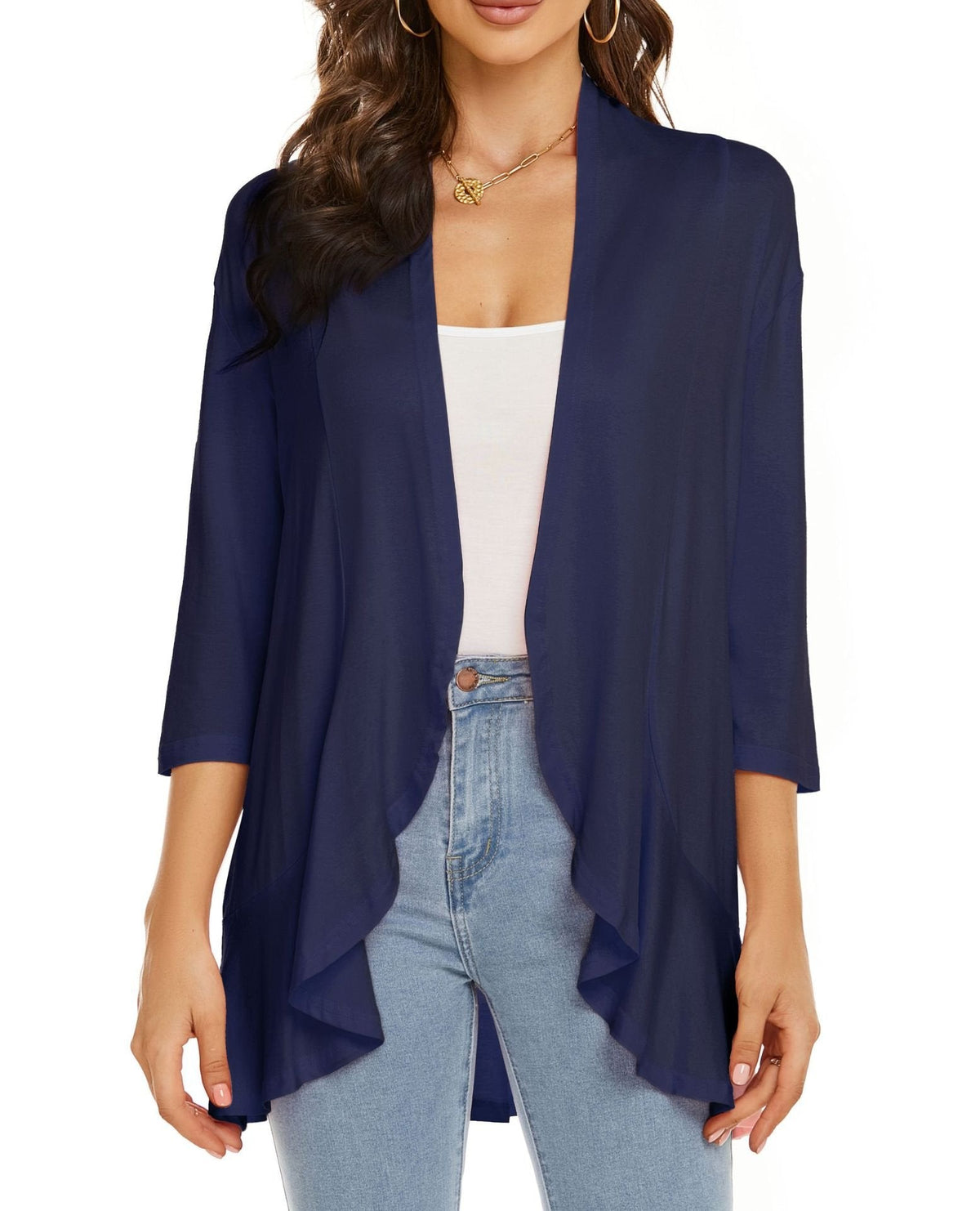 Open Front Draped Ruffle Hem Cardigan