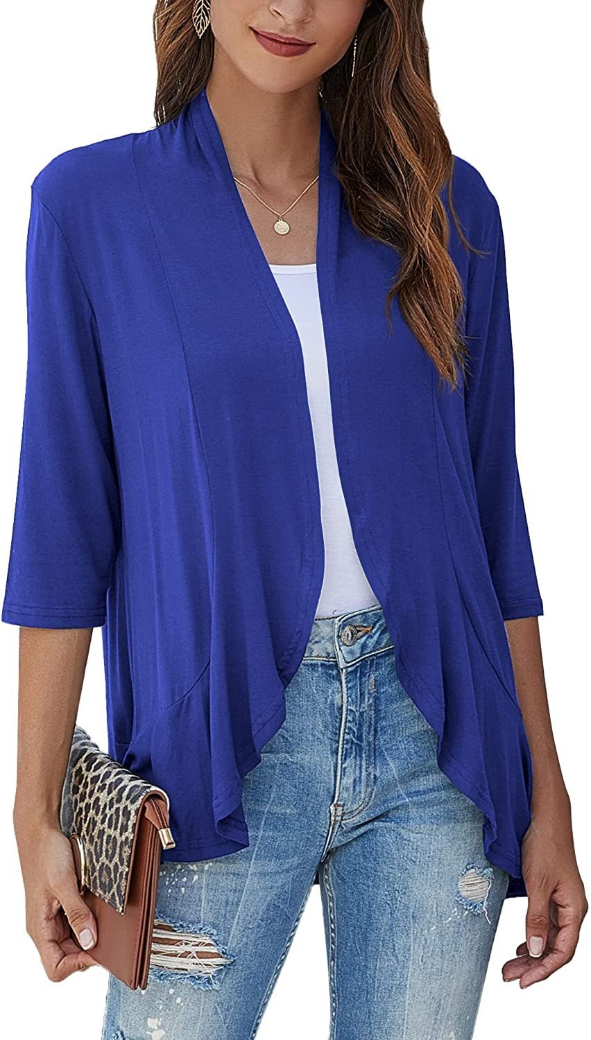 Open Front Draped Ruffle Hem Cardigan