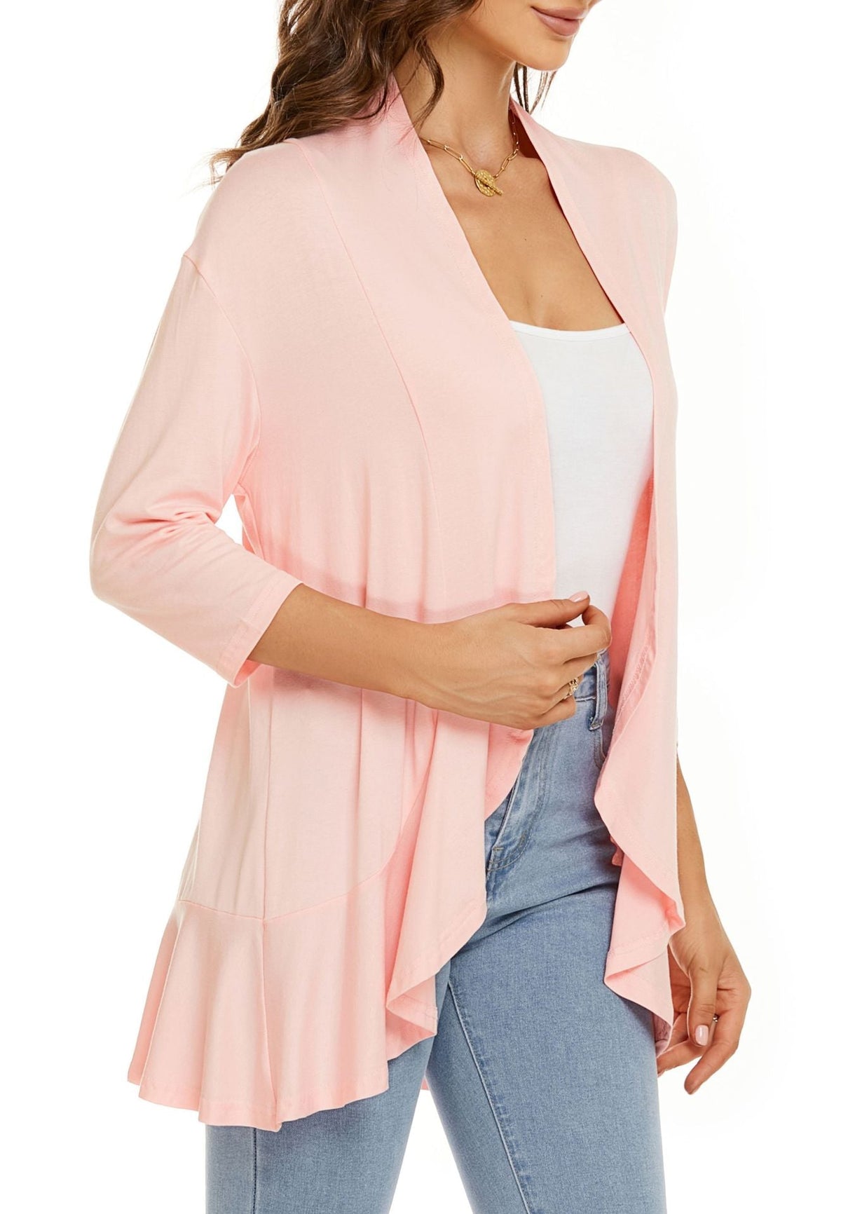 Open Front Draped Ruffle Hem Cardigan