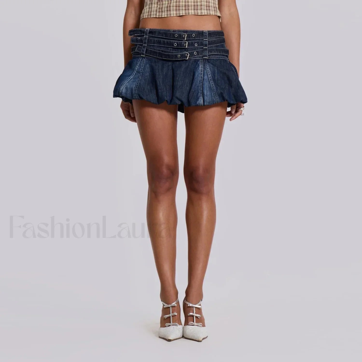 Belted Denim Puffball Skirt