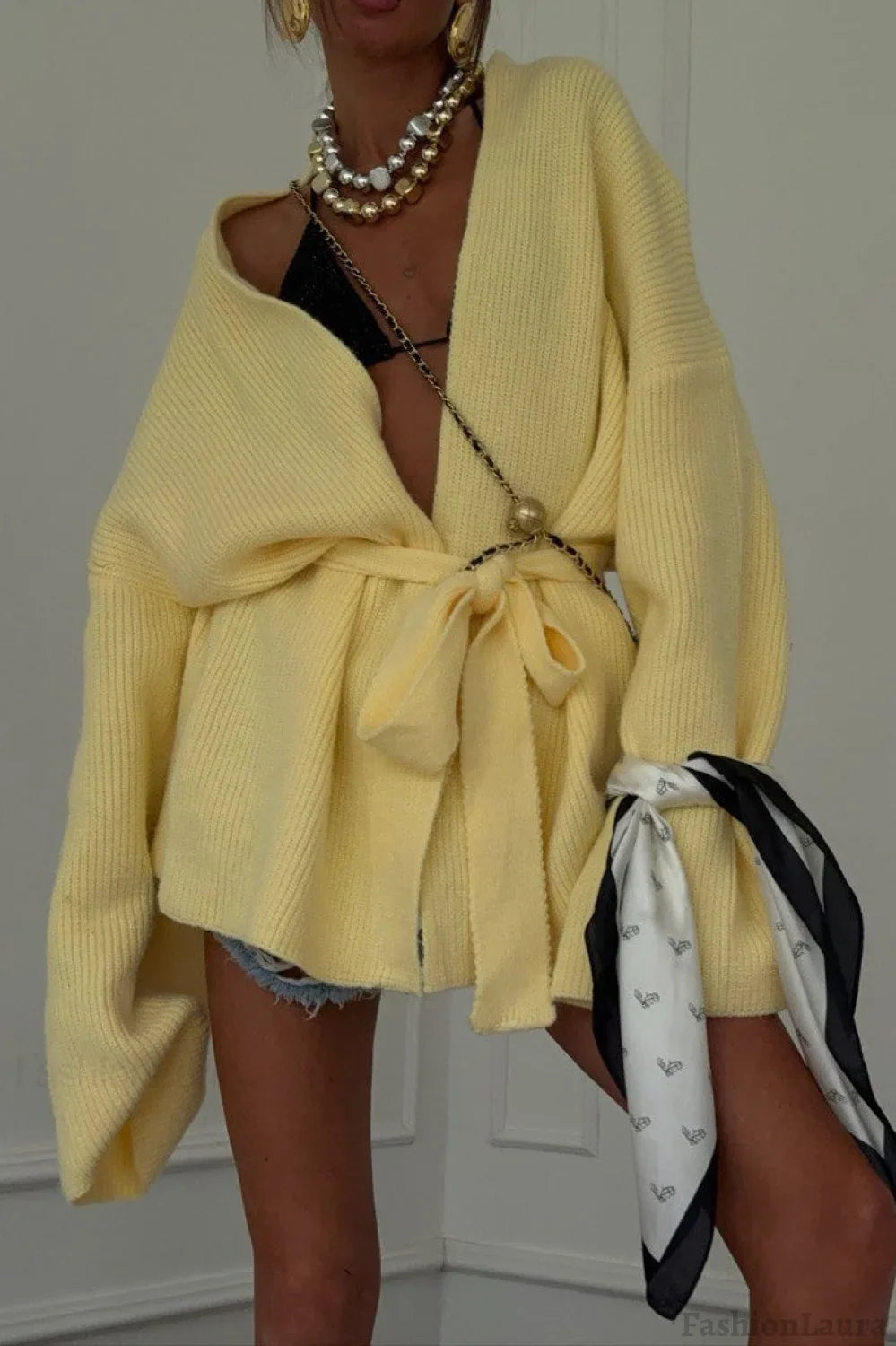 Belted Midi Cardigan S / Yellow