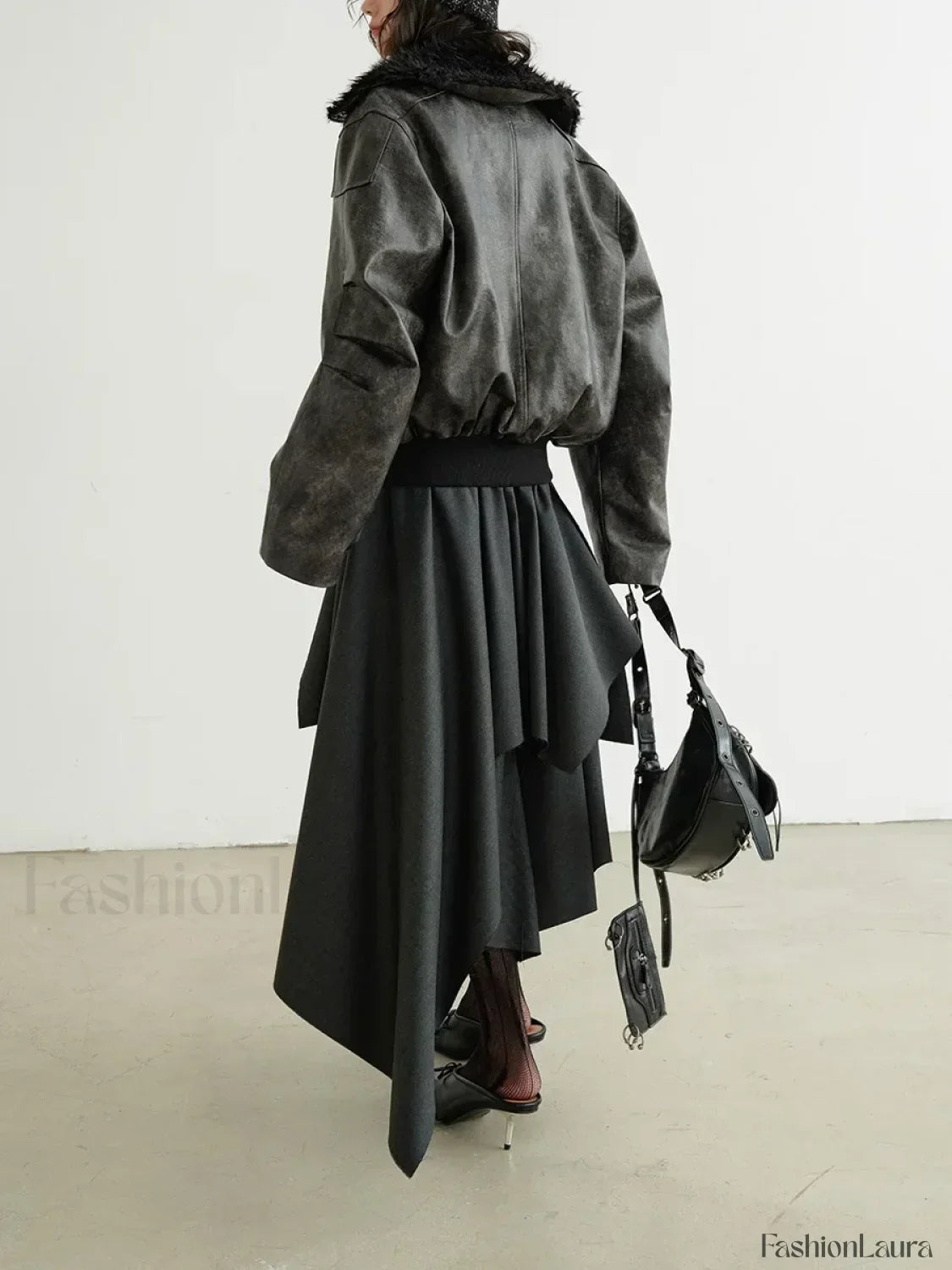 Belted Patchwork Loose Elegant Skirt