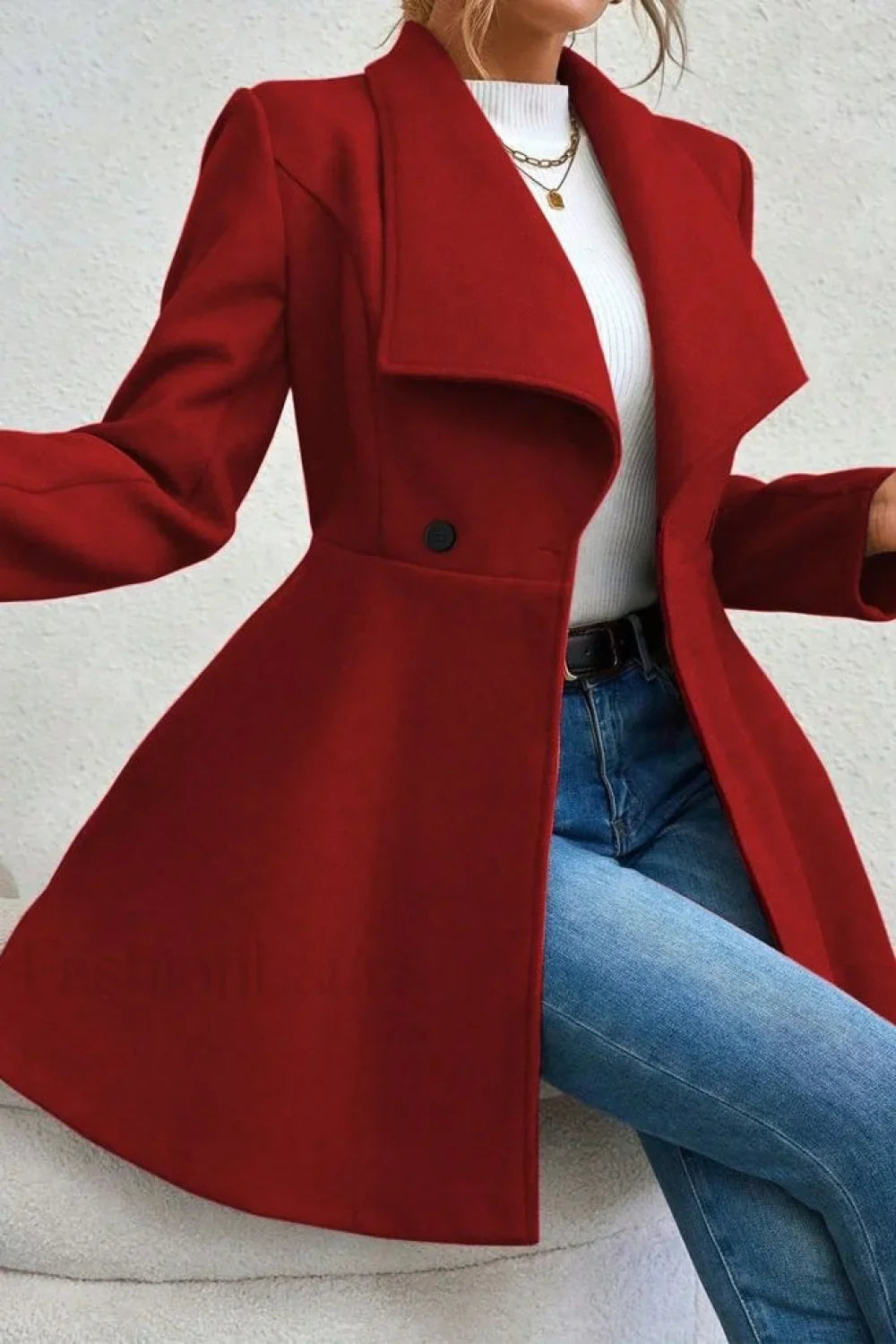Belted Wool Long Coat Red / S coats
