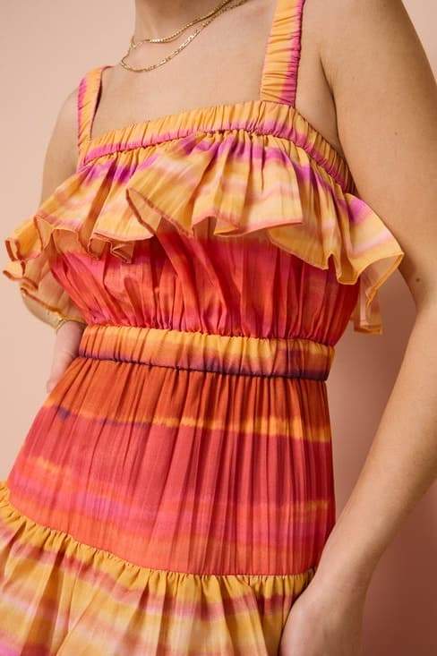 Striped Print Square Neck Sleeveless Ruffle Tiered Maxi Dress 4