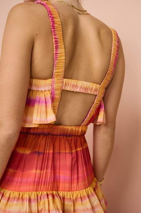 Striped Print Square Neck Sleeveless Ruffle Tiered Maxi Dress 5