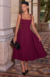 Square Neck Sleeveless Fit and Flare Midi Dress 2