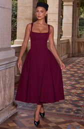Square Neck Sleeveless Fit and Flare Midi Dress 5