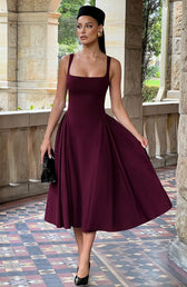 Square Neck Sleeveless Fit and Flare Midi Dress