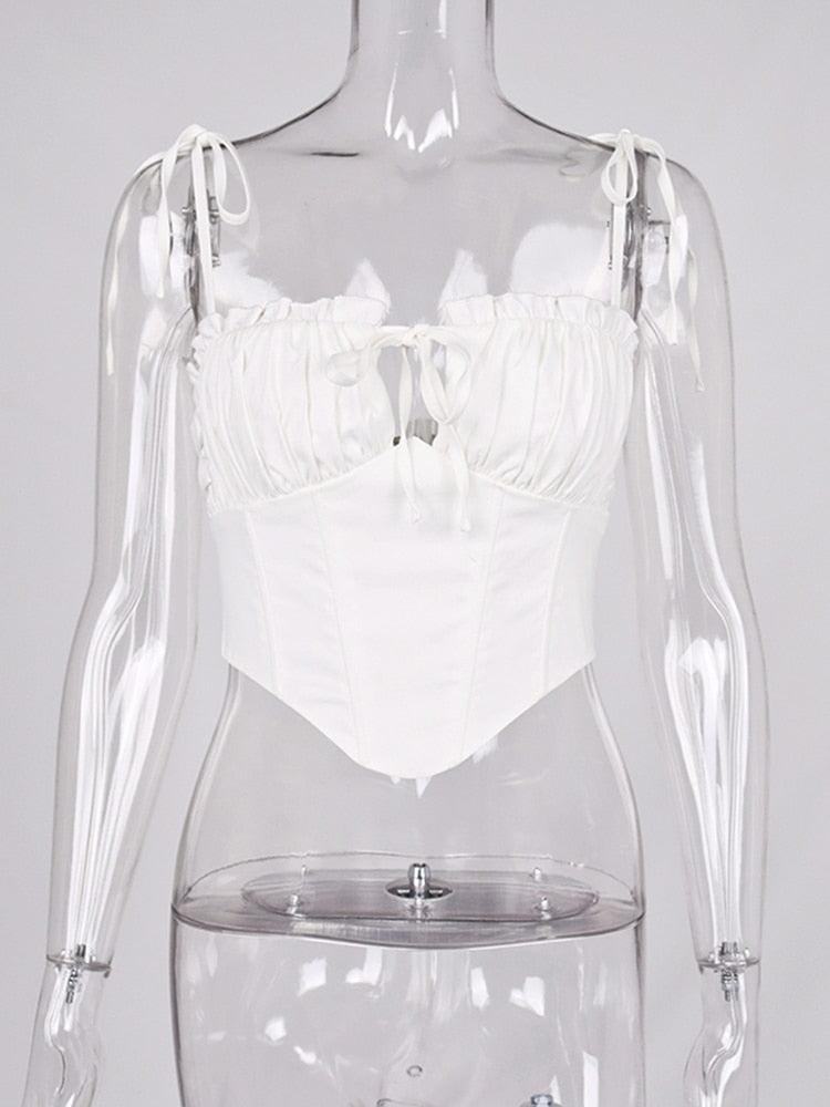 Betty Spaghetti Strap Pleated Cropped Corset Top