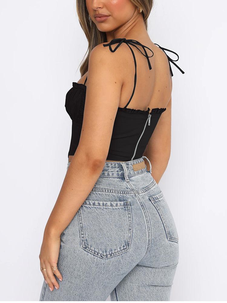 Betty Spaghetti Strap Pleated Cropped Corset Top