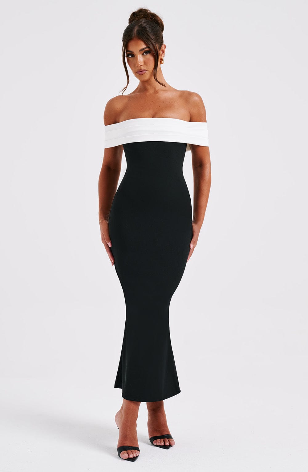 Contrast Fold Over Off Shoulder Bodycon Mermaid Midi Dress 2