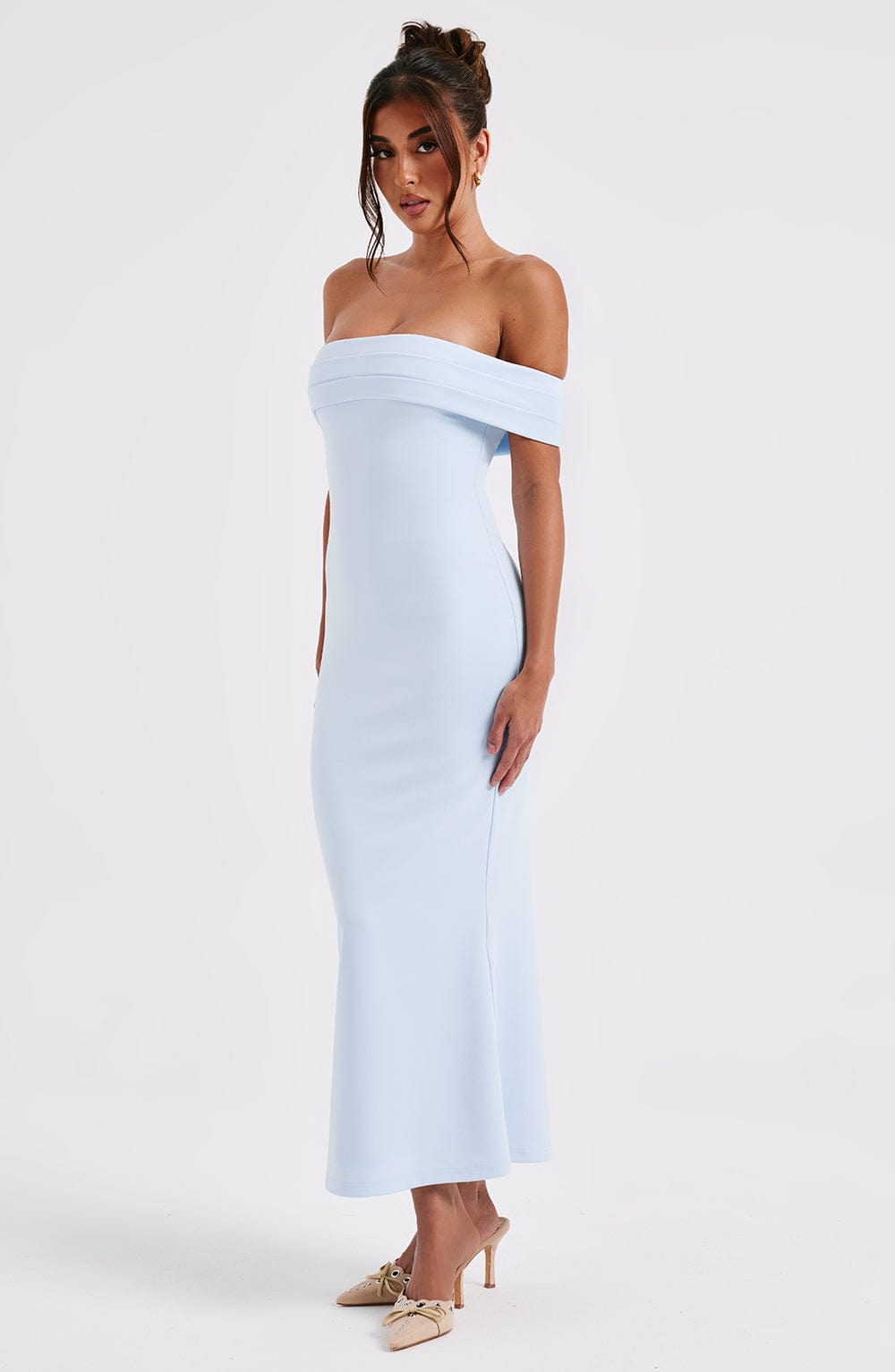 Fold Over Off Shoulder Bodycon Mermaid Midi Dress 4