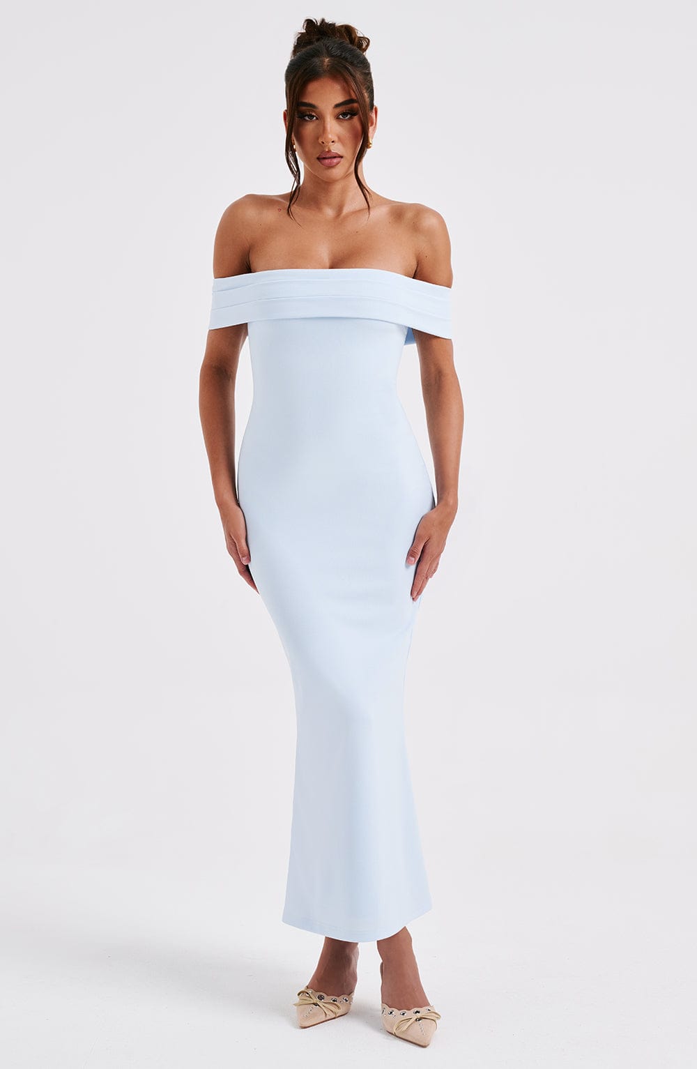 Fold Over Off Shoulder Bodycon Mermaid Midi Dress 3