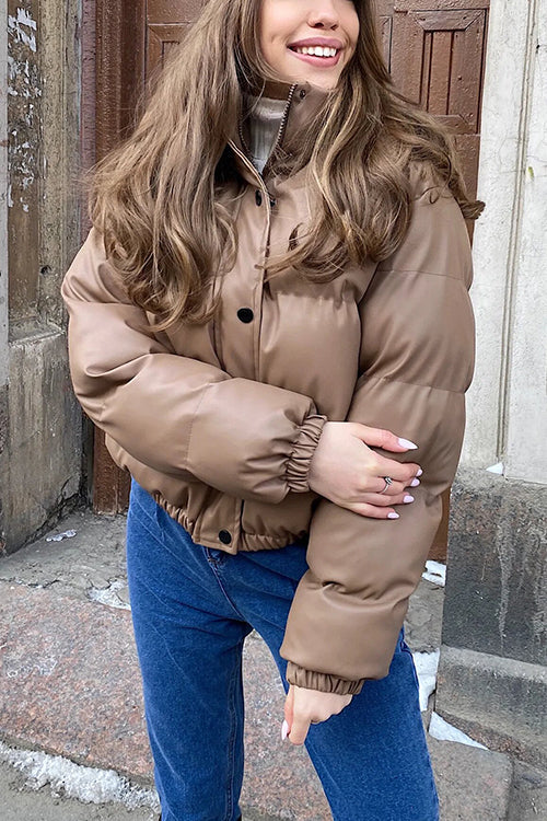 Faux Leather Puffer Jacket