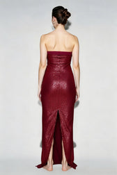 Strapless Sequin Slit Back Prom Dress