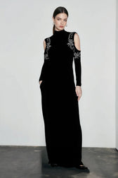 Rhinestone Off Shoulder Turtleneck Bodycon Dress
