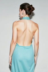Feather Panel Halter Asymmetrical Graduation Party Dress