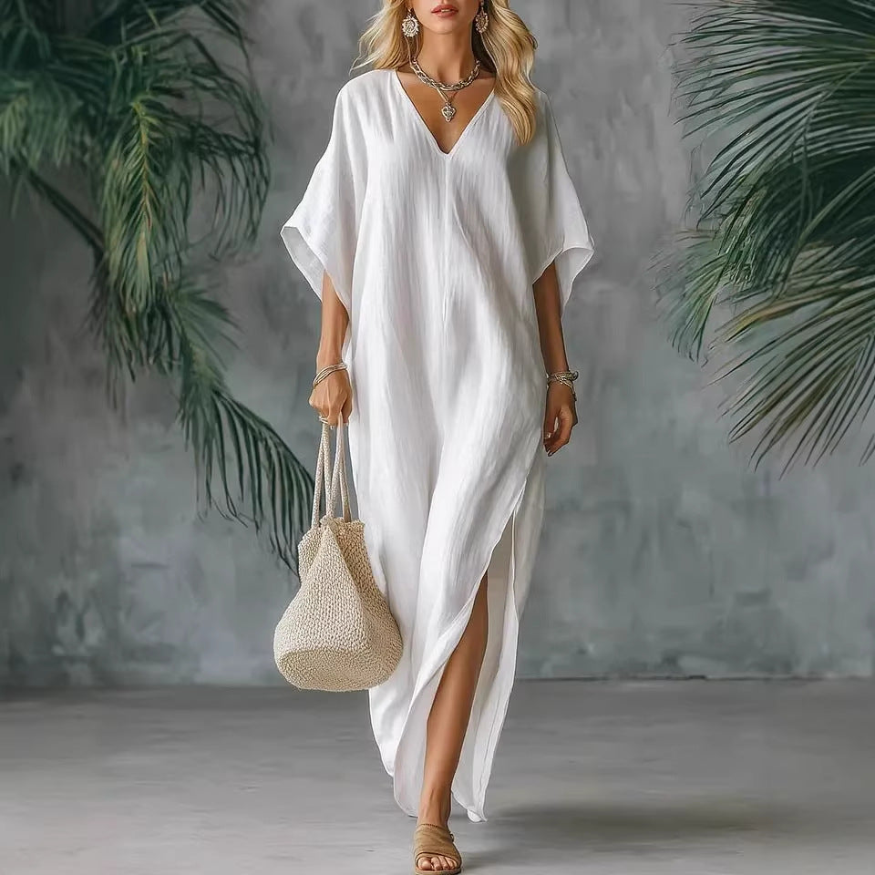V-Neck Batwing Sleeve High Split Kaftan Maxi Dress Summer 4