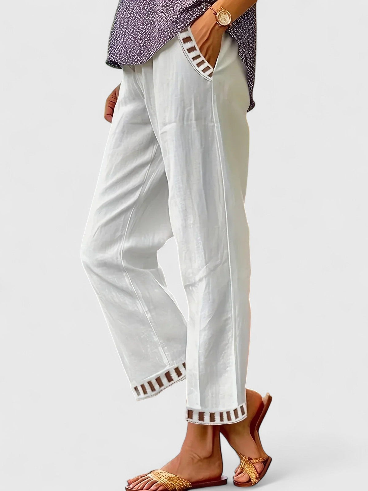 Ladder Trim Straight Leg Pants