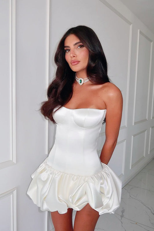 Strapless Ruched A-Line Silk Dress