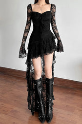 Long Sleeve Irregular Hem Lace Dress 5