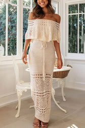 Knit Crochet Texture Cutout Lace-Up Shawl Maxi Dresses - View 2