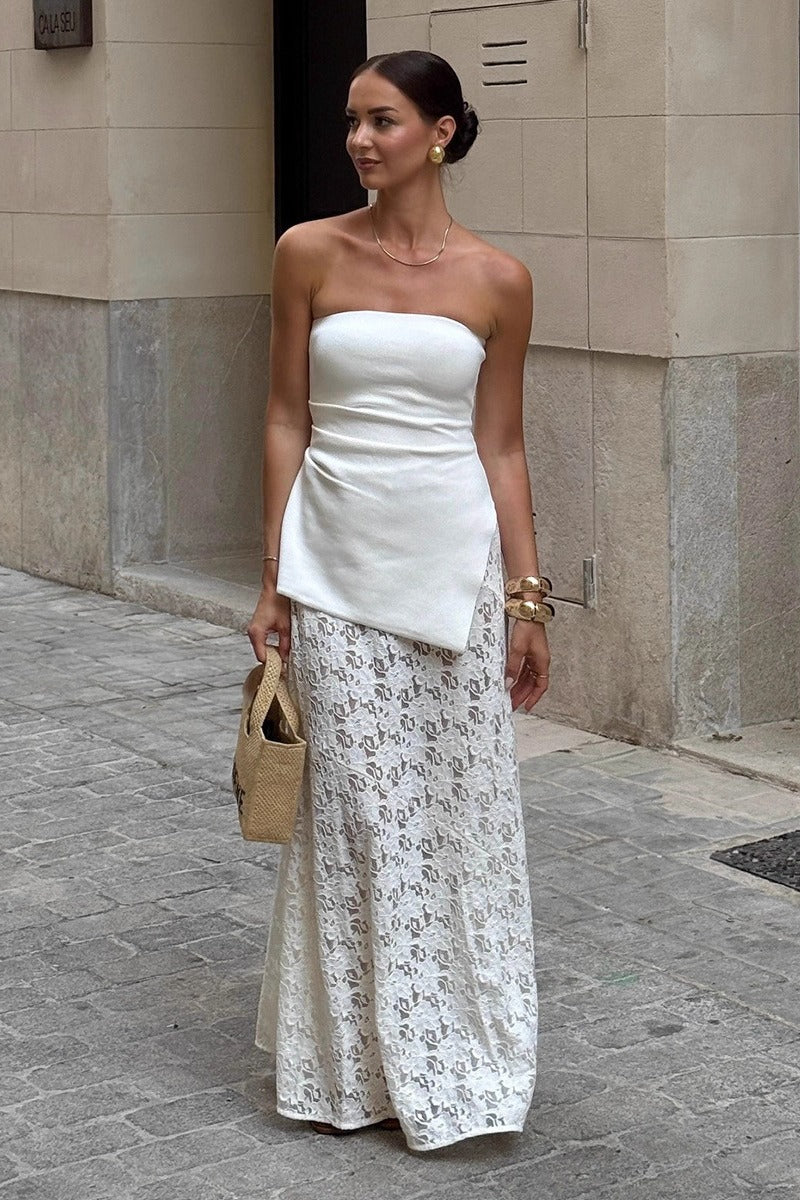 Sheer Crochet Lace Low Waist Column Maxi Skirt 3