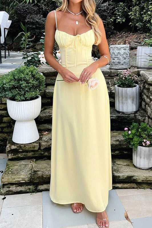 Satin Spaghetti Strap Sweetheart Tie Front Mermaid Maxi Dress