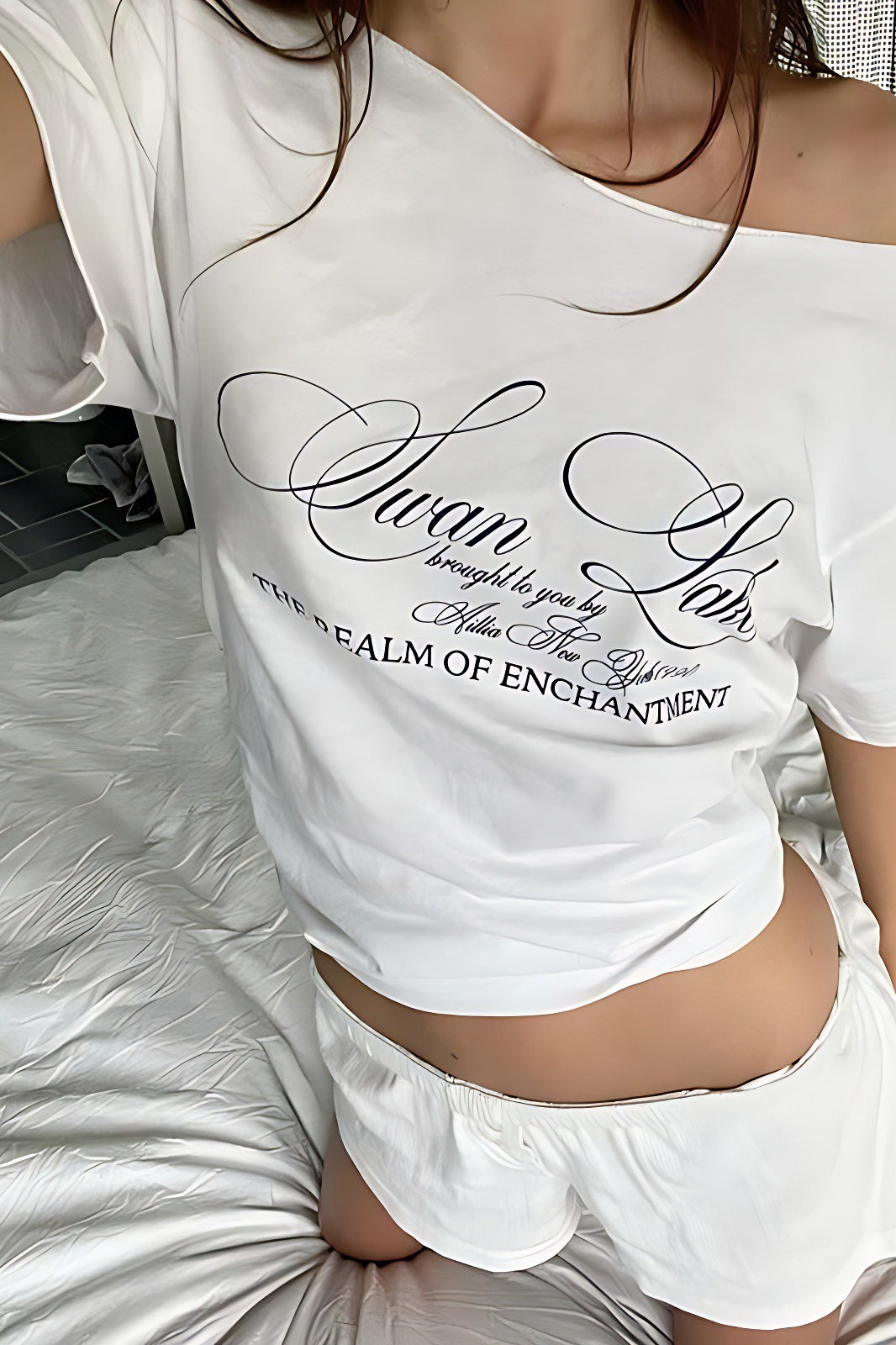 Letter Print One Shoulder T-Shirt