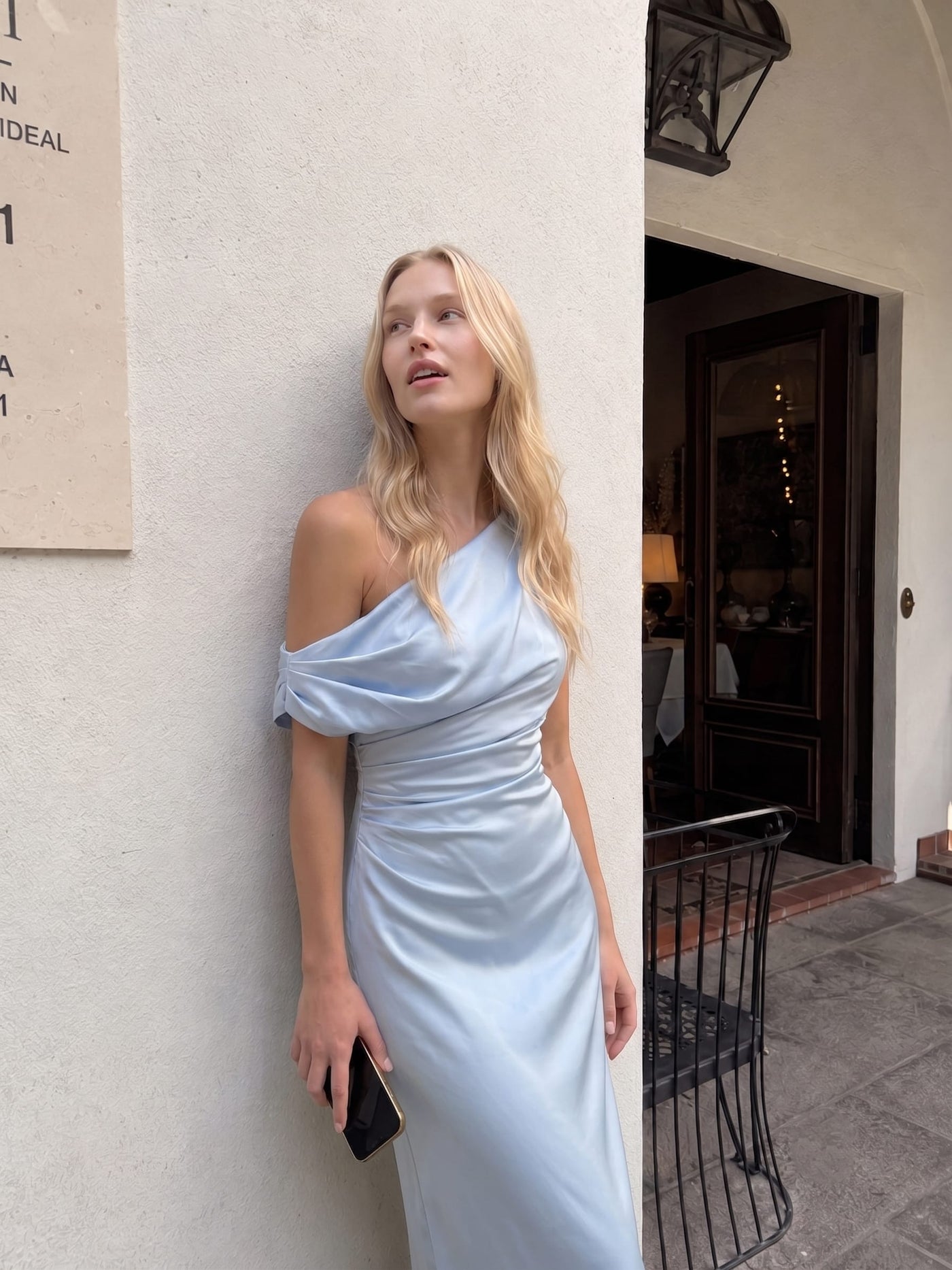Solid Asymmetric Neckline Formal Dress