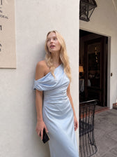 Solid Asymmetric Neckline Formal Dress